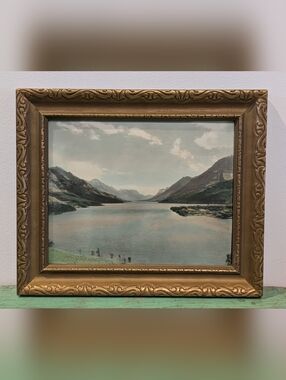 Antique Framed 1920s-30s Hand Colored Photograph - Waterton Lakes AB - Landscape